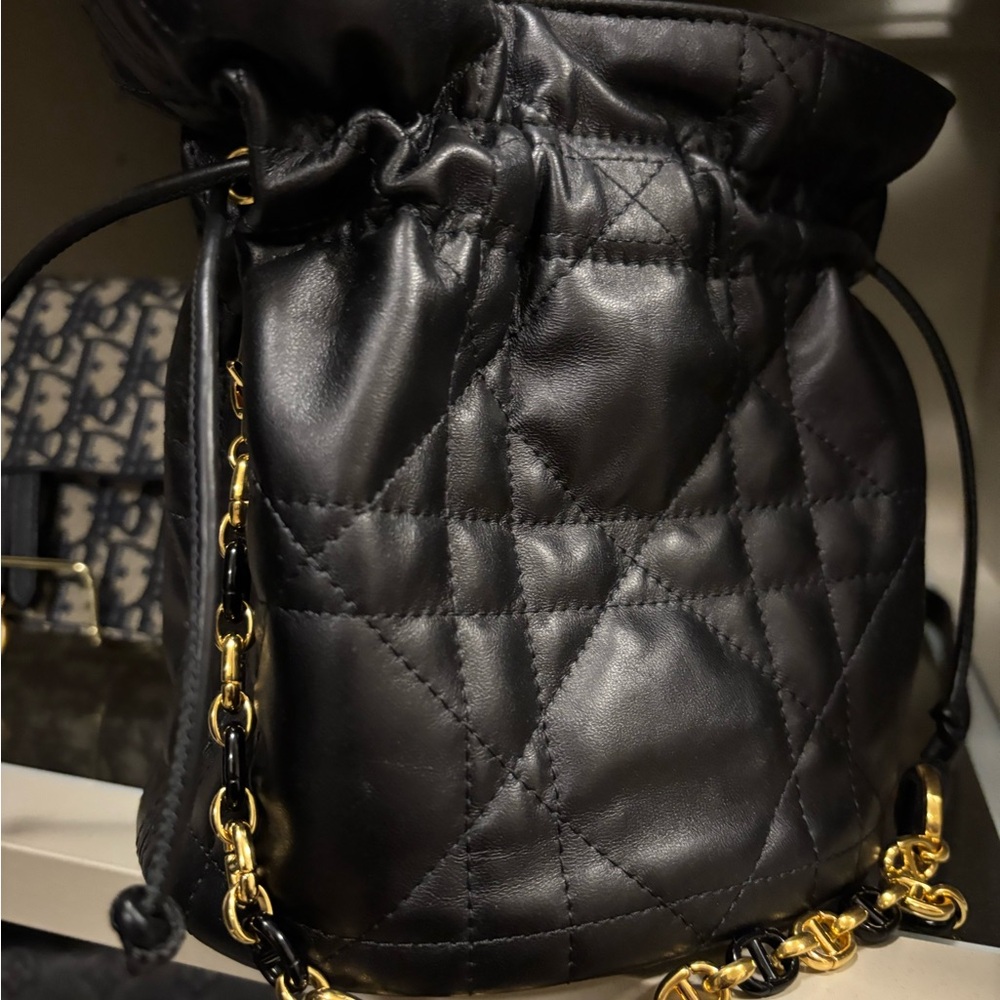 Christian Dior Black Caro Pouch Lambskin Drawstring Bag - Picture 3 of 8